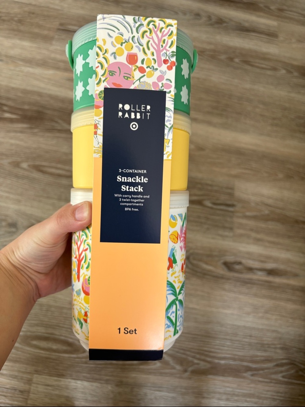 Target x Roller Rabbit stackable snacklebox- Green, Yellow & floral print